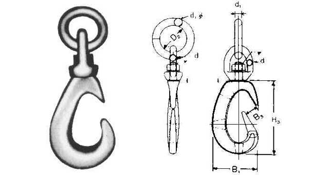 CARGO HOOK WITH SWIVEL EYE WLL 5 ton with certificate, Price for 1, IMPA 231204, ISSA , Weight 13.00Kg HS Code: 73269091 Origin: CHINA