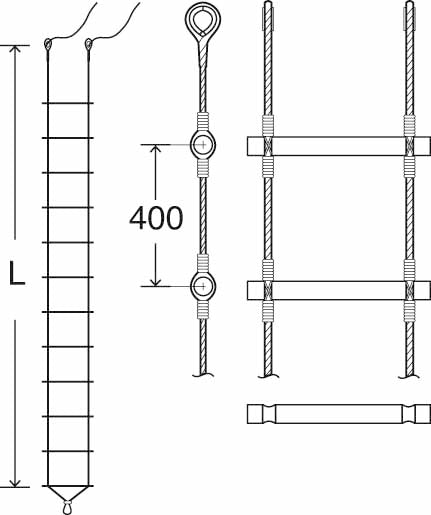 JACOBS ROPE LADDER 21 mtr. WITH WOODEN RUNGS-ROUND, Price for 1, IMPA 232028, ISSA , Weight 40.00Kg HS Code: 56090000 Origin: NETHERLANDS