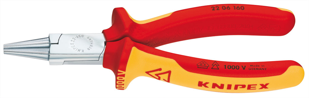 VDE-PLIER ROUND NOSE 160mm (1000 Volt)O.H.M., Price for 1, IMPA 611689, ISSA 5730601, Weight 0.14Kg HS Code: 82032000 Origin: CHINA