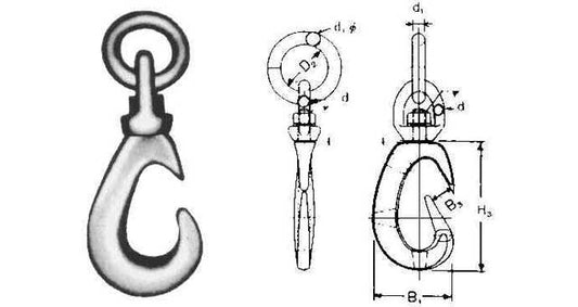 CARGO HOOK WITH SWIVEL EYE WLL 5 ton  with certificate, Price for 1, IMPA 231204, ISSA , Weight 13.00Kg HS Code:  73269091 Origin:  CHINA