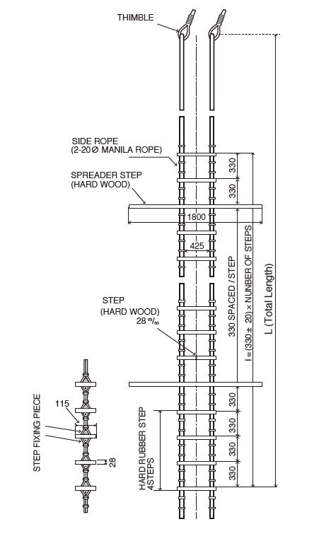 PILOT ROPE LADDER 12 mtr. WOODEN STEPS+SPREADERS-FLAT, Price for 1, IM ...