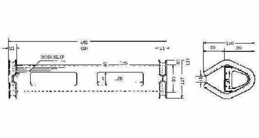 Aluminium step 500x115x27 mm, complete with 4 haerts, Price per PCS, IMPA 232023, HS Code 76109000, Origin NL, Weight 0.80Kg