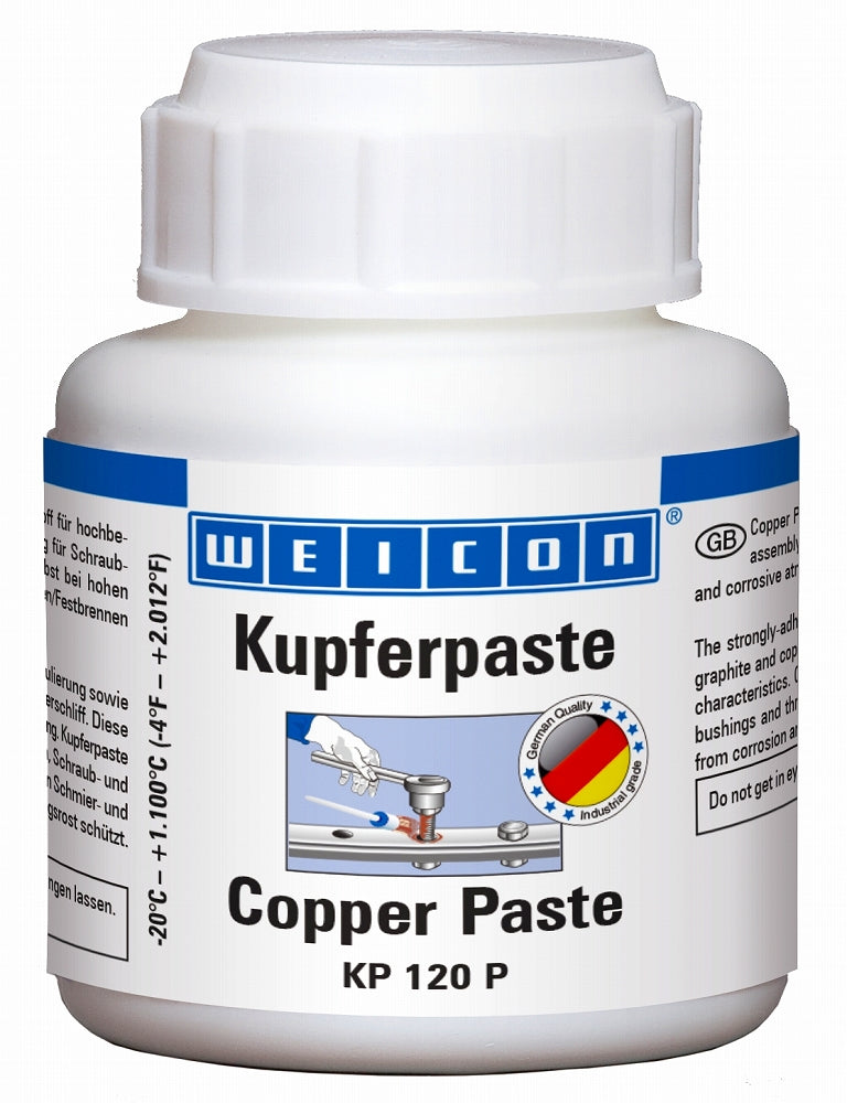 COPPER PASTE KP 120 BRUSH TOP 120 GR WEICON , Price per PIECE , Country Of Origin : DE , HS Code: 27101999 , Net Weight: 0.12 , IMPA - 450888 - ISSA