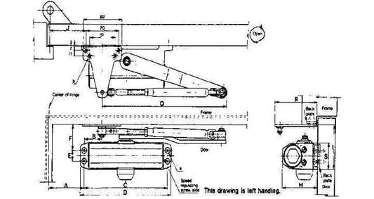 DOOR CLOSER PARALLEL TYPE max.weight  80kg. O.H.M., Price for 1, IMPA 490623, ISSA , Weight 2.53Kg HS Code:  83026000 Origin:  CHINA