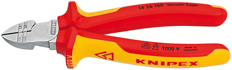 VDE-STRIPPER DIAGONAL INSU- LATION 160mm (1000v) KNIPEX, Price for 1, IMPA 611723, ISSA , Weight 0.22Kg HS Code:  82032000 Origin:  GERMANY
