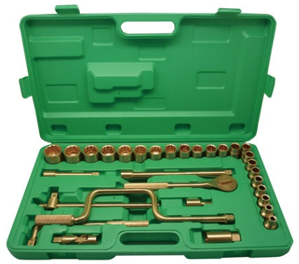 WRENCH SOCKET SET 10-32mm Sq.Dr.1/2" ALU-BR NON-SPARK, Price for 1, IMPA 615672, ISSA , Weight 5.43Kg HS Code:  82041100 Origin:  CHINA
