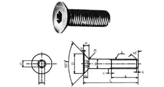 HEX.SOCKET COUNTERSUNK HEAD SCREW M6x45 DIN 7991-S.S.A2, Price for 100, IMPA 690601, ISSA 6513100, Weight 0.01Kg HS Code:  73181561 Origin:  NETHERLANDS