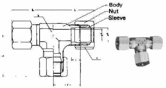 FLARELESS TEE UNION BRASS for tube 25mm (S), Price for 1, IMPA 734068, ISSA 6711111, Weight 0.62Kg HS Code:  74122000 Origin:  INDIA