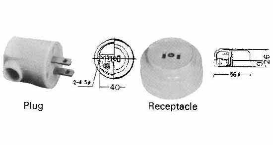 PLUG & RECEPTACLE 2-FLAT PIN, NON-WATERTIGHT PHENOL RESIN, Price Per SET, IMPA 792953, ISSA , KERGER NR. - EC Nr - Kloska2 , Origin CN, HS CODE 85366990