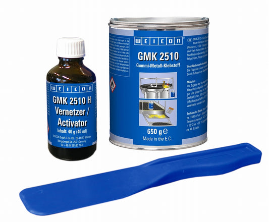 2 COMPONENTS GLUE RUBBER METAL ADHESIVE GMK 2510 690 GR (650 GR ADHESIVE + 40 GR ACTIVATOR) WEICON , Price per PIECE , Country Of Origin : DE , HS Code: 35061000 , Net Weight: 0.69 , IMPA - 815240 - ISSA  - 8402511